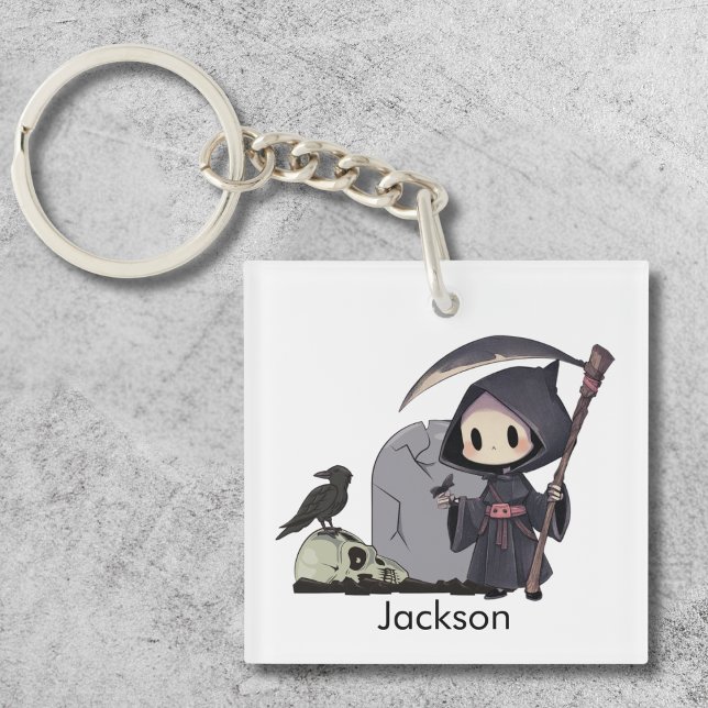 Spooky Grim Reaper Graveyard Crow Gothic Halloween Key Ring (Creator Uploaded)