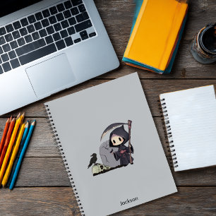 Spooky Grim Reaper Graveyard Crow Gothic Halloween Notebook