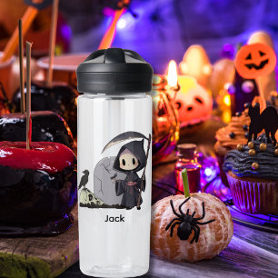 Spooky Grim Reaper Graveyard Crow Gothic Halloween Water Bottle