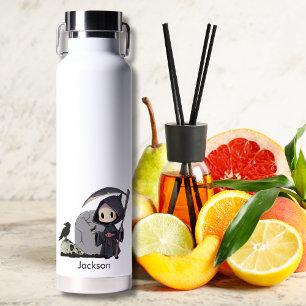 Spooky Grim Reaper Graveyard Crow Gothic Halloween Water Bottle