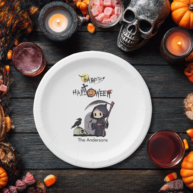 Spooky Grim Reaper Graveyard Gothic Kids Halloween Paper Plate (Creator Uploaded)