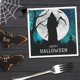 Spooky Grim Reaper Graveyard Halloween Party Napkin