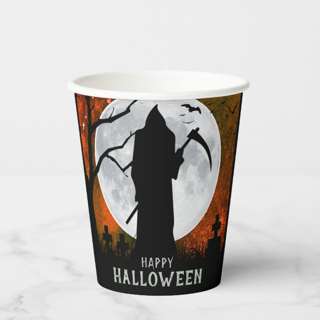 Spooky Grim Reaper Graveyard Halloween Party Paper Cups (Front)