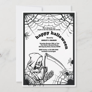 Spooky Grim Reaper Skeleton Halloween Scythe  Invitation