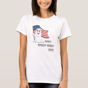Spooky Grim Reaper USA Flag Halloween Spooky Night T-Shirt