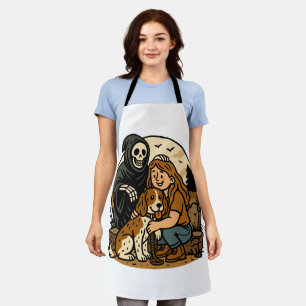 Spooky Grim Reaper with Girl and Dog Skeleton Art  Apron