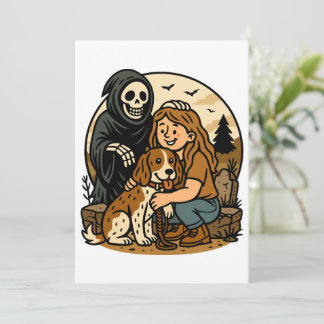 Spooky Grim Reaper with Girl and Dog Skeleton Art  Invitation