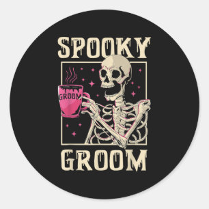 Spooky Groom Skeleton Halloween Wedding Bachelor P Classic Round Sticker