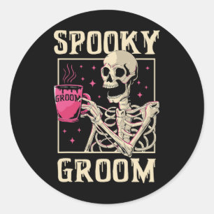 Spooky Groom Skeleton Halloween Wedding Bachelor P Classic Round Sticker