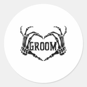 Spooky Groom Skeleton Hands Engagement Wedding Hal Classic Round Sticker