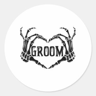 Spooky Groom Skeleton Hands Engagement Wedding Hal Classic Round Sticker