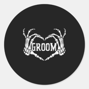 Spooky Groom Skeleton Hands Halloween Engagement W Classic Round Sticker