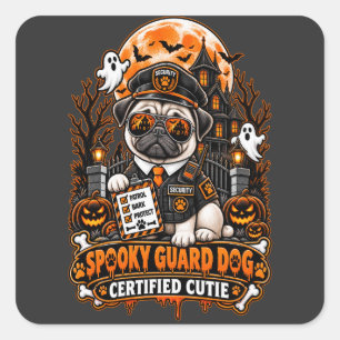 Spooky Guard Dog Certified Cutie Pug Halloween Sec Square Sticker