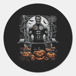 Spooky Gym Skeleton-haunted Fitness Fun-halloween  Classic Round Sticker
