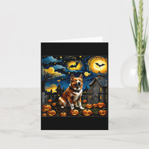 Spooky Halloween Akita Dog Starry Night Card