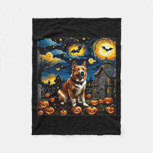 Spooky Halloween Akita Dog Starry Night Fleece Blanket