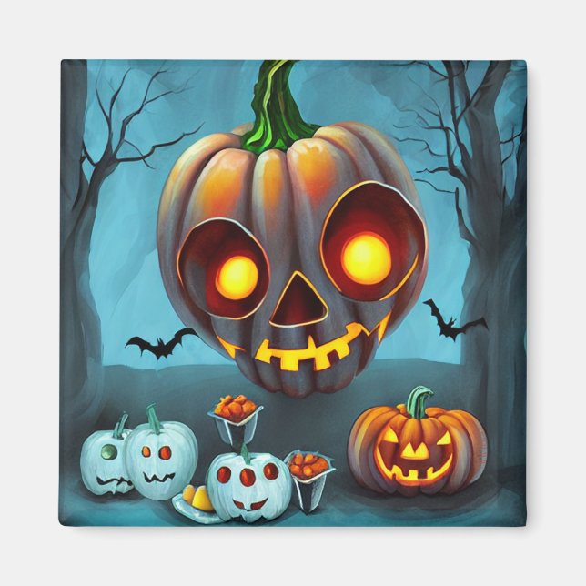 Spooky Halloween Art 2: Cute Pumpkin Monsters Magnet (Front)