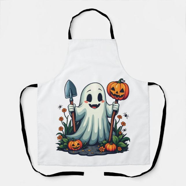 Spooky Halloween Autumn Gardening Ghost Pumpkin Apron (Front)