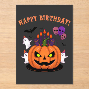 Spooky Halloween B-day Pumpkin Cake & Ghosts Acrylic Invitations