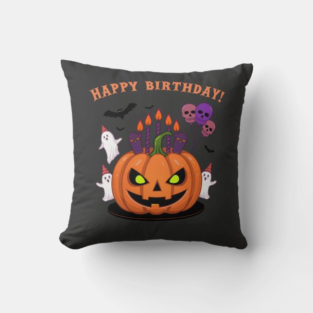 Spooky Halloween B-day Pumpkin Cake & Ghosts Cushion (Front)