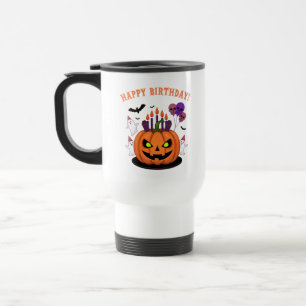 Spooky Halloween B-day Pumpkin Cake & Ghosts Travel Mug
