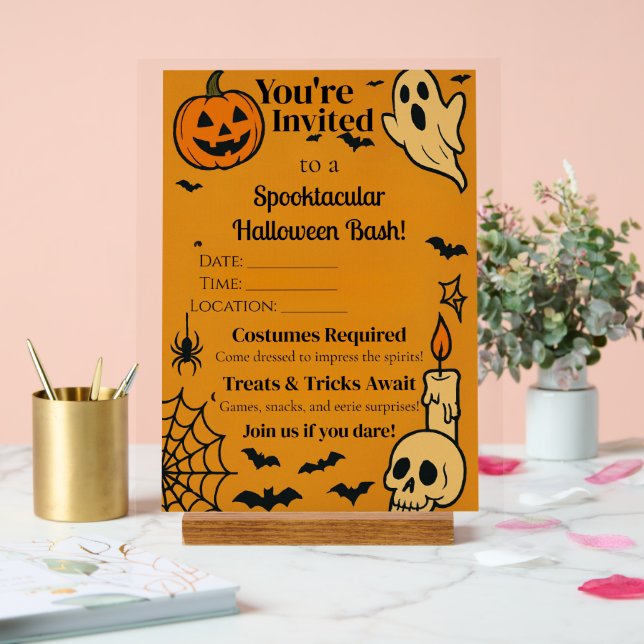 Spooky Halloween Bash Invite | Ghosts & Games Acrylic Sign (Wedding)