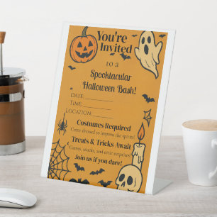 Spooky Halloween Bash Invite Ghosts & Games Pedestal Sign
