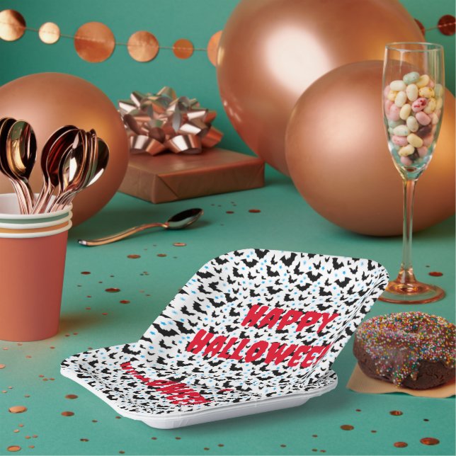 Spooky Halloween Bat Designed Paper Plate  (Multi)