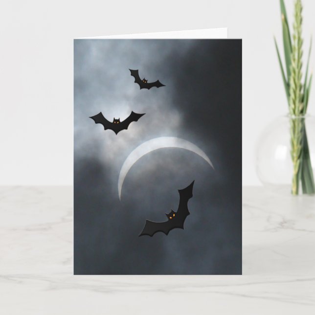 Spooky Halloween Bats In Eclipse Card (Front)
