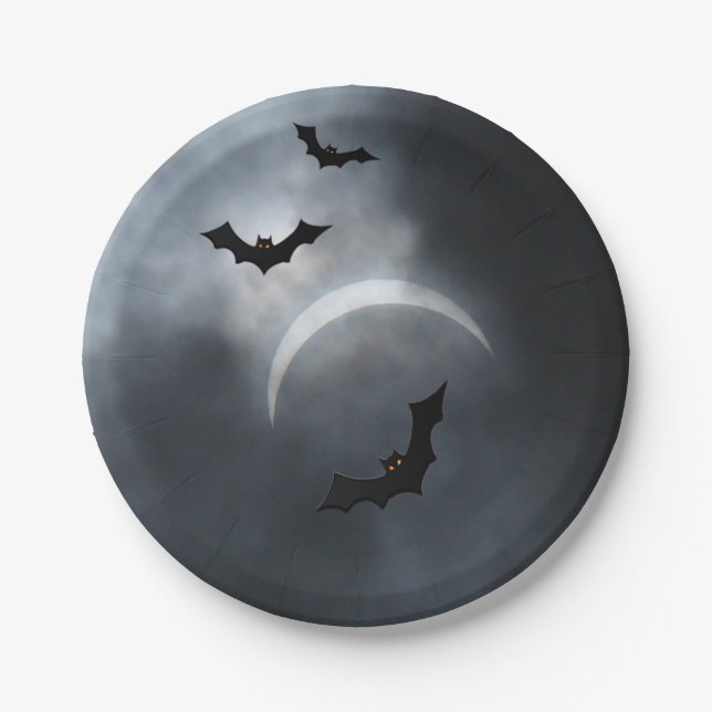 Spooky Halloween Bats In Eclipse Paper Plate (Front)