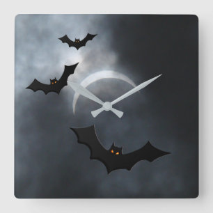 Spooky Halloween Bats In Eclipse Square Wall Clock