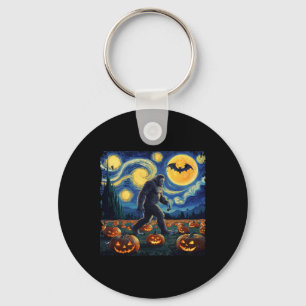 Spooky Halloween Bigfoot Starry Night Van Gogh  Key Ring