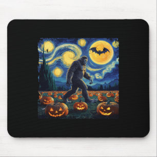 Spooky Halloween Bigfoot Starry Night Van Gogh  Mouse Pad