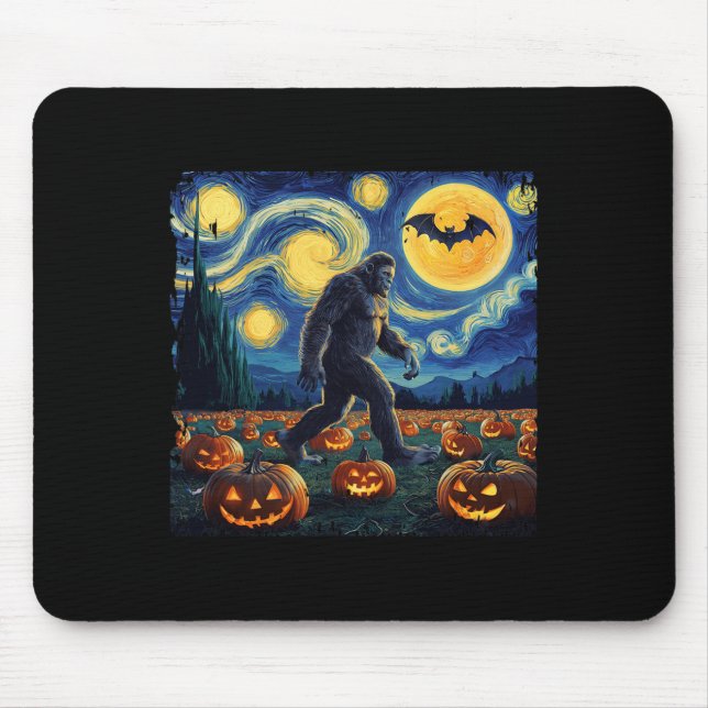 Spooky Halloween Bigfoot Starry Night Van Gogh  Mouse Pad (Front)