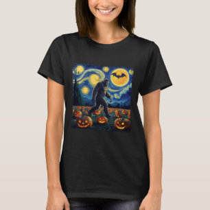 Spooky Halloween Bigfoot Starry Night Van Gogh T-Shirt