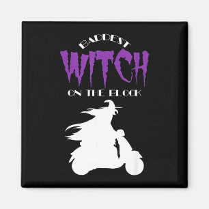 Spooky halloween biker - baddest witch on the magnet