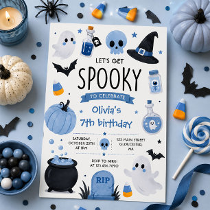 Spooky Halloween Birthday Blue Invitation