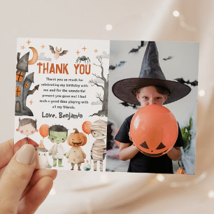 Spooky Halloween Birthday Photo Thank You Card