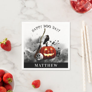 Spooky Halloween Birthday Pumpkin Crow Skull Napkin