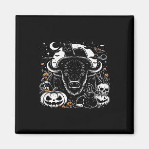 Spooky Halloween Bison Pumpkin Buffalo Cat Funny G Magnet