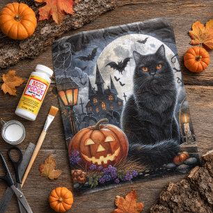 Spooky Halloween Black Cat Decoupage  Tissue Paper