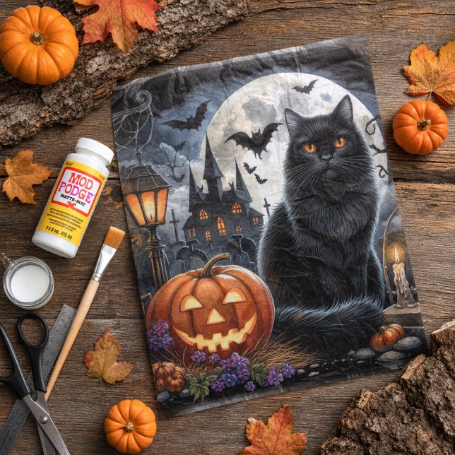 Spooky Halloween Black Cat Decoupage  Tissue Paper (Creator Uploaded)