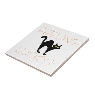 Spooky Halloween Black Cat Feeling Lucky? Ceramic Tile