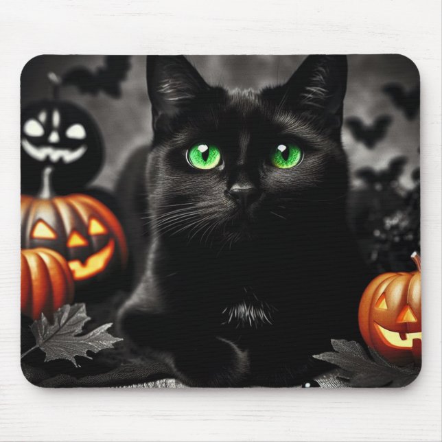Spooky Halloween Black Cat Mouse Pad (Front)