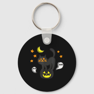 Spooky Halloween Black Cat On Pumpkin For Kids Key Ring