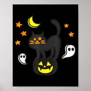 Spooky Halloween Black Cat On Pumpkin For Kids Poster