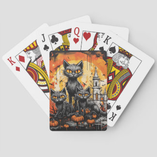Spooky Halloween Black Cat Playing Cards