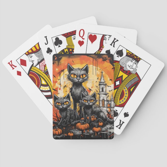 Spooky Halloween Black Cat Playing Cards (Back)
