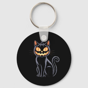 Spooky Halloween Black Cat Pumpkin Jack-O-Lantern Key Ring