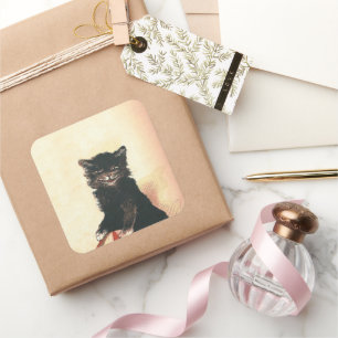 Spooky Halloween Black Cat Square Sticker